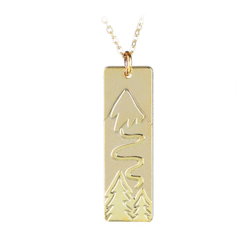 Winter Ski Slope Wide Bar Gold-Fill Necklace